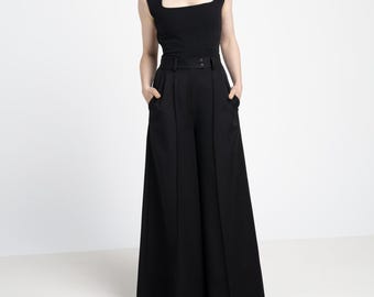 High waisted Maxi wide leg pants - Tailor trousers with pocket and maxi flare length