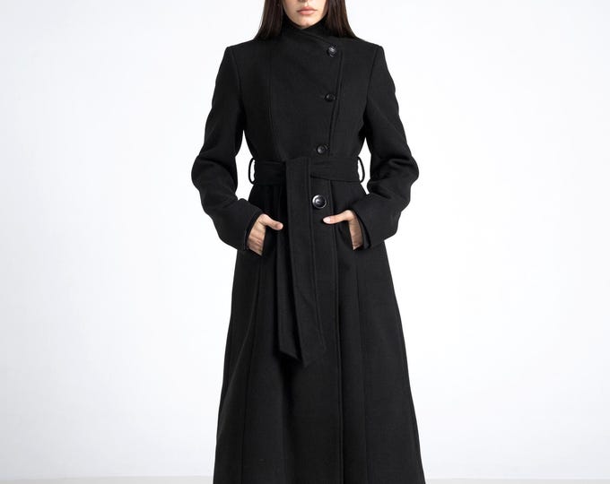 PREORDER - Tailored Cross Front Long Coat – Classic Fitted Winter Coat, Elegant Gothic Outerwear, romantic goth coat. Vegan clothes