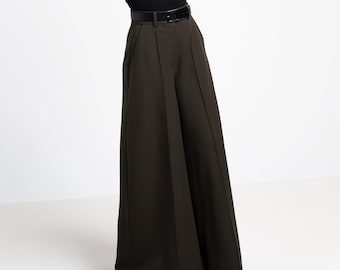 Pantalon palazzo à jambes larges style éléphant - Vert armée foncé - Pantalon tailleur