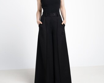 High waisted Maxi wide leg pants - Tailor trousers with pocket and maxi flare length