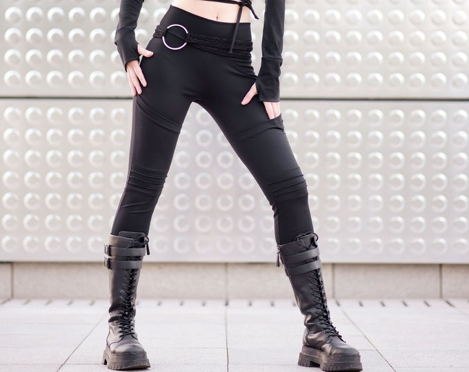 Military pants with pockets, futuristic leggings, leggings for women, cyberpunk clothes, high waisted leggings, Gothic pants, yoga pants