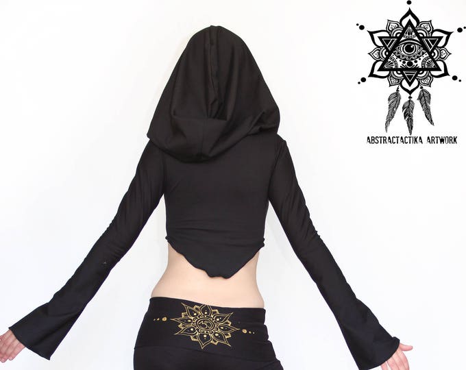 Hooded crop top. Hooded pixie mini top. Elven hooded crop top. Elven clothing. Yoga hooded top. Hoop clothes. Festival clothes. Yoga clothes