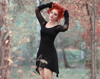 Mesh tunic goth dress. Black mesh dress. Long sleeve mesh dress. Elven dress. Witch tunic dress. Witchy Gothic dress. Pixie goth dress