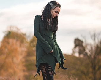 Green Pixie dress. Faery tunic dress. Fairy dress. Pixie clothing. Faery clothing. Elven dress. Elven clothing. Gothic clothing. Festival