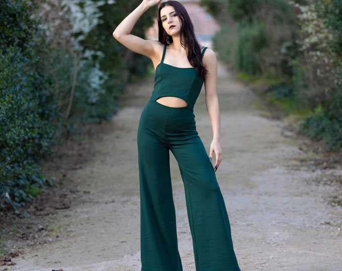 Emerald green wide leg jumpsuit. Teal overall. Festival jumpsuit. Formal jumpsuit. bohemian jumpsuit. Boho clothes. Festival clothing.