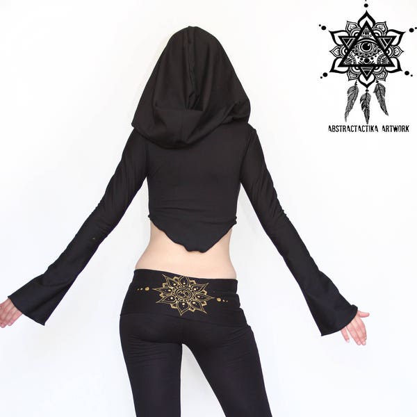 Hooded crop top. Hooded pixie mini top. Elven hooded crop top. Elven clothing. Yoga hooded top. Hoop clothes. Festival clothes. Yoga clothes