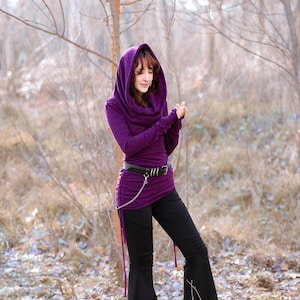 Hooded pixie sweater tunic dress. Sweater hooded dress. Faery tunic. Cowl neck Elven hooded tunic dress. Bohemian dress. sweatshirt dress image 1