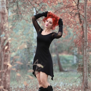 Mesh tunic goth dress. Black Long sleeve tunic dress. Elven dress. Witchy long blouse. Autumn Halloween goth dress. Pixie dress
