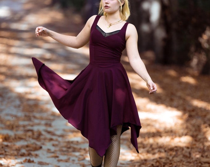 Faery goth coset maxi asymmetrical dress. Wine Pixie dress. Pixie clothing. Cottagecore maxi dress. Elven dress. Boho dress. Medieval dress