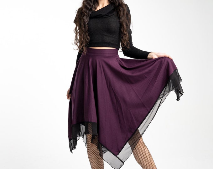 Plum fairy gothic midi skirt. Pixie mesh maxi skirt. festival elven maxi skirt. Fairy clothes. Boho Goth clothes. Dance skirt. Witchy Skirt