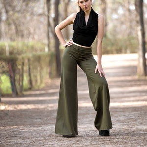 Green Flare Pants. Maxi wide leg palazzo bottoms. Festival bottoms. Yoga pants. Yoga clothing. Pixie pants. Pixie clothing. Flare bottoms