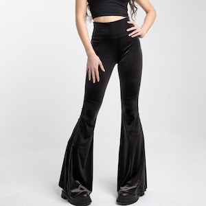 Velvet Bell Bottoms High Waist Flares Festival Clothing bohemian Solid Velvet Stretchy Pants Hippie Boho Festival Wear Tight High Rise