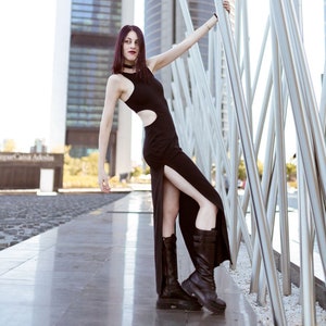 Long Open Black Dress, Backless Dress, Goth Dress, Cyberpunk Long Maxi Dress, futuristic Dress, Gothic clothes, festival dress, rave clothes