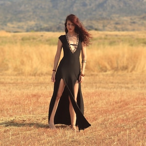 Kali dress. Black boho long dress, wedding dress. Dance costume boho dress. Bohemian maxi dress. Organic bamboo dress. Bohemian clothing