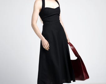 Monroe Linen halter Dress, Square Neck Maxi Dress for Women, Swing linen dress, Summer dress.