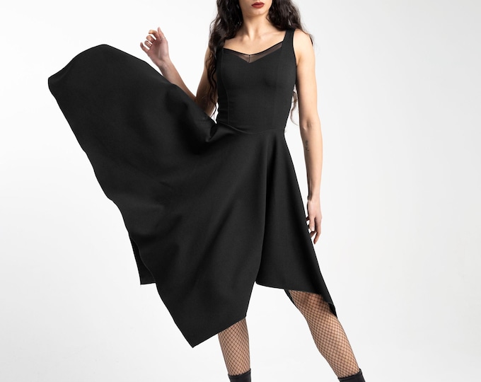 Fae goth coset maxi asymmetrical dress. Black Pixie dress. Pixie clothing. Grunge corset dress. Elven dress. Boho dress. Medieval dress