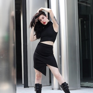 Black asymmetric skirt. Gothic clothing. Futuristic clothing. Goth skirt. Festival skirt, Rave skirt, Pencil Skirt, High Waisted Skirt