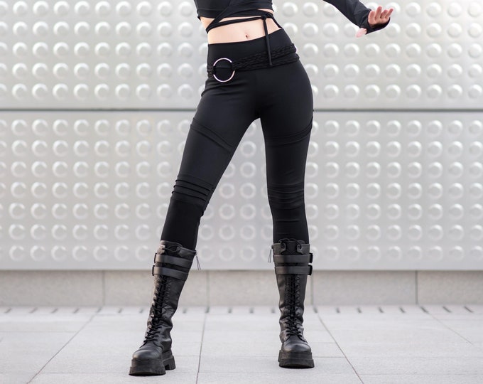 Hight rise skinny bottoms with pockets / futuristic trousers / high waisted leggings / Boho yoga pant / Festival trousers / yoga Leggings /