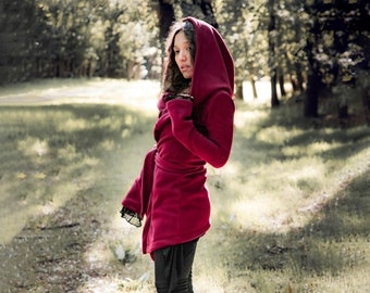 Hippie Boho Long Elf Wizard Hoody Jacket - Patchwork Sheepwool Festival Coat From Nepal