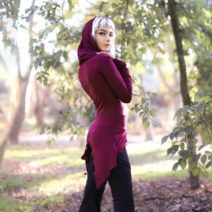 Cowl neck sleeve pixie top. Goth blouse with hood. Pixie hooded tunic. Fairy tunic. Goth clothes. Pixie clothing. Elven Hooded sweater.