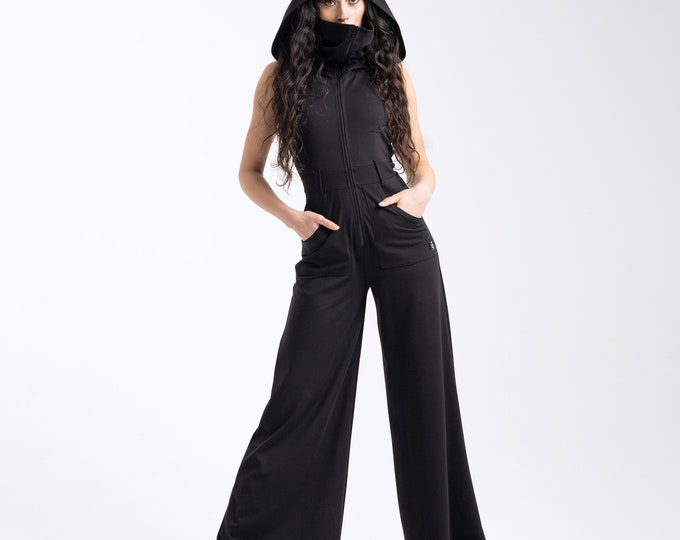 Hooded facemask Long overall. Sleeveless futuristic jumpsuit. Festival hooded long romper. Hooded long playsuit. Burning man jumpsuit.