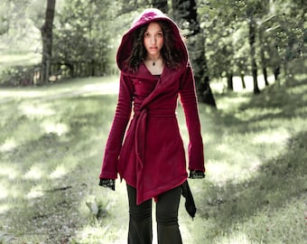 Elfen-Fleece-Kapuzenmantel. Langer Winter-Pixie-Wickelmantel. Pixie-Fleece-Kapuzenjacke. Feenumhang. Kapuzenpullover. Winterjacke mit Kapuze. Gothic-Jacke.