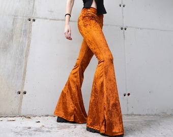 Velvet Bell Bottoms High Waist Flares Solid Velvet Stretchy Pants ...