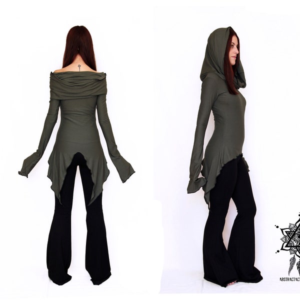 Hikari Cowl neck tunic. Pointy hooded tunic. Hooded dress. Pixie tunic dress. Hooded pullover. Goth dress. Pixie clothing. Elven dress.