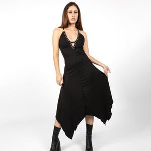 Festival halter maxi asymmetric gothic dress. Goth dress. Fairy goth festival dress. Bohemian dress. Elven hippie festival clothing.