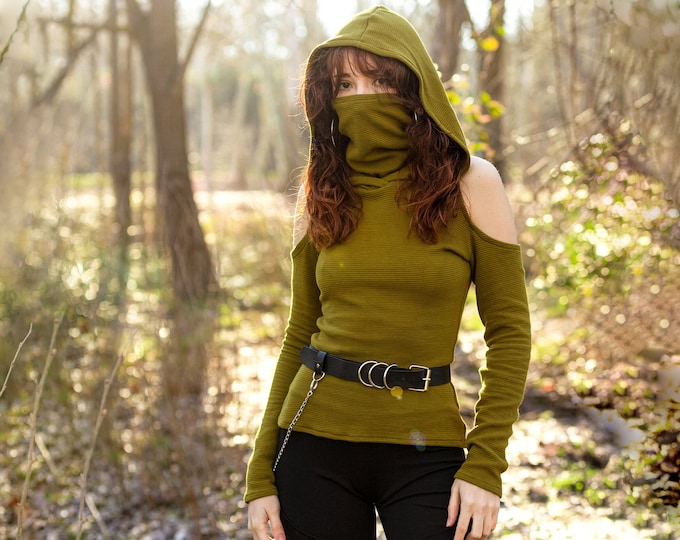 Hooded long sleeve top with face mask. Hooded dust mask sweater. Pixie Hooded sweatshirt. Fairy hooded top. Elven sweater. Pixie clothes