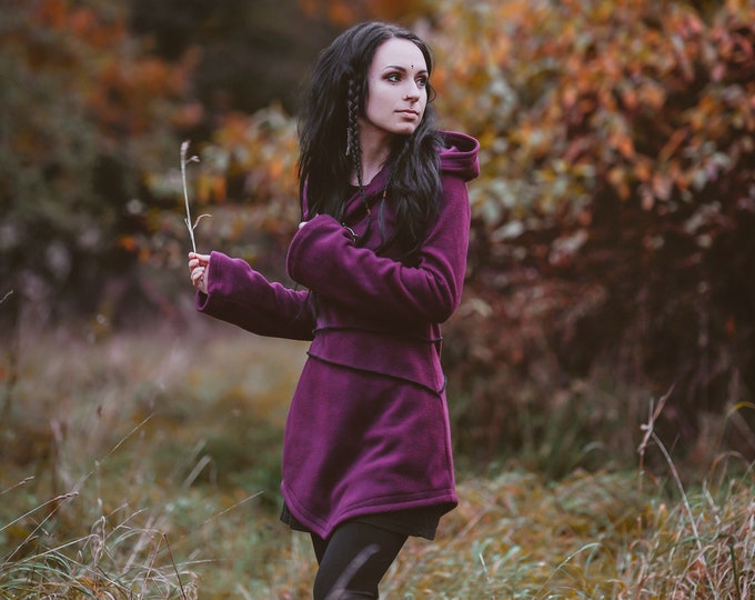 Pixie fleece jacket. Wine Winter hoodie jacket. Autumn Jacket. Faery fleece jacket. Pixie coat. Fantasy jacket. Elven coat Winter jacket.