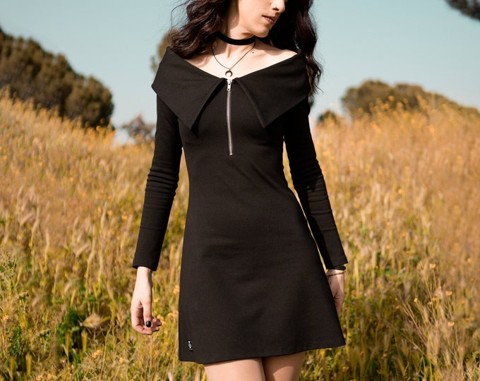 Off the shoulder long sleeve short dress. Gothic tunic dress.
