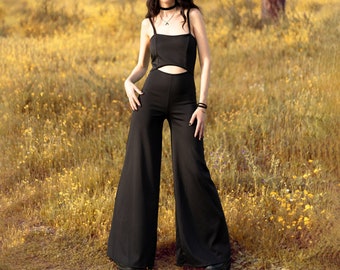 Black wide leg jumpsuit. Palazzo jumpsuit. Bohemian romper. Boho jumpsuit. Festival jumpsuit. Woman Overall. Yoga onesie. Wedding