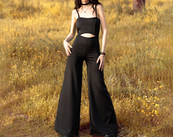 Black wide leg jumpsuit. Palazzo jumpsuit. Bohemian romper. Boho jumpsuit. Festival jumpsuit. Woman Overall. Yoga onesie. Wedding