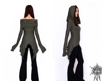 Hikari Cowl neck tunic. Pointy hooded tunic. Hooded dress. Pixie tunic dress. Hooded pullover. Goth dress. Pixie clothing. Elven dress.