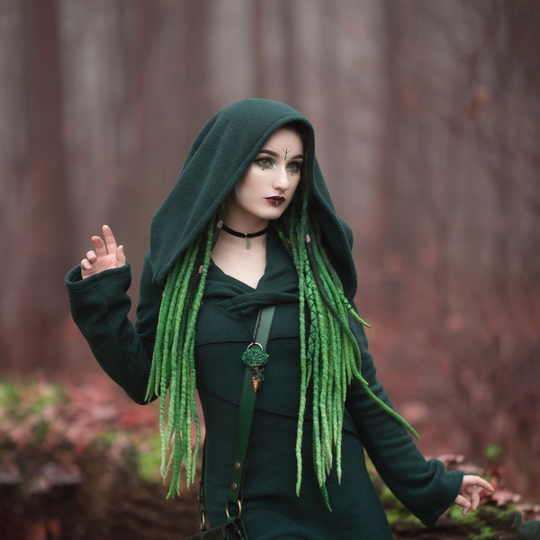 Hooded winter pixie jacket. Goth fleece sweatshirt. Elven hoodie. Medieval jacket, hooded coat, Elven clothes. Winter coat. Pixie coat.