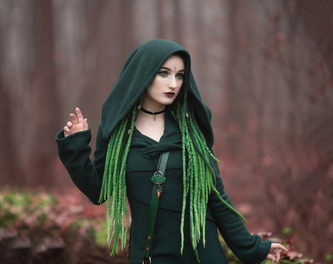 Hooded winter pixie jacket. Goth fleece sweatshirt. Elven hoodie. Medieval jacket, hooded coat, Elven clothes. Winter coat. Pixie coat.