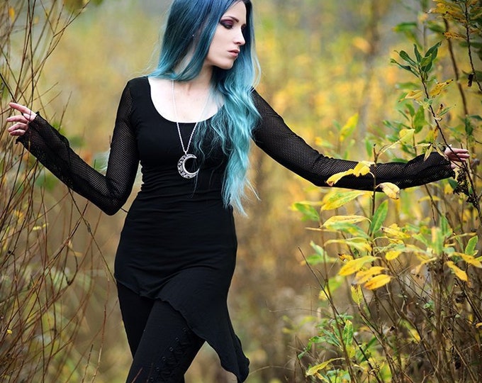 Gothic mesh top / Black top / Long sleeve top / Black blouse / Asymmetric top / Goth clothes / Cybergoth / Pixie top / dark fashion