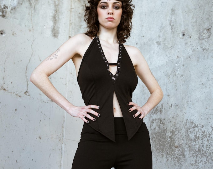 Fairy festival vneck halter top. Bohemian backless halter top. Pixie top. Fairy goth rave top. Gothic grunge halter top. Coachella outfits