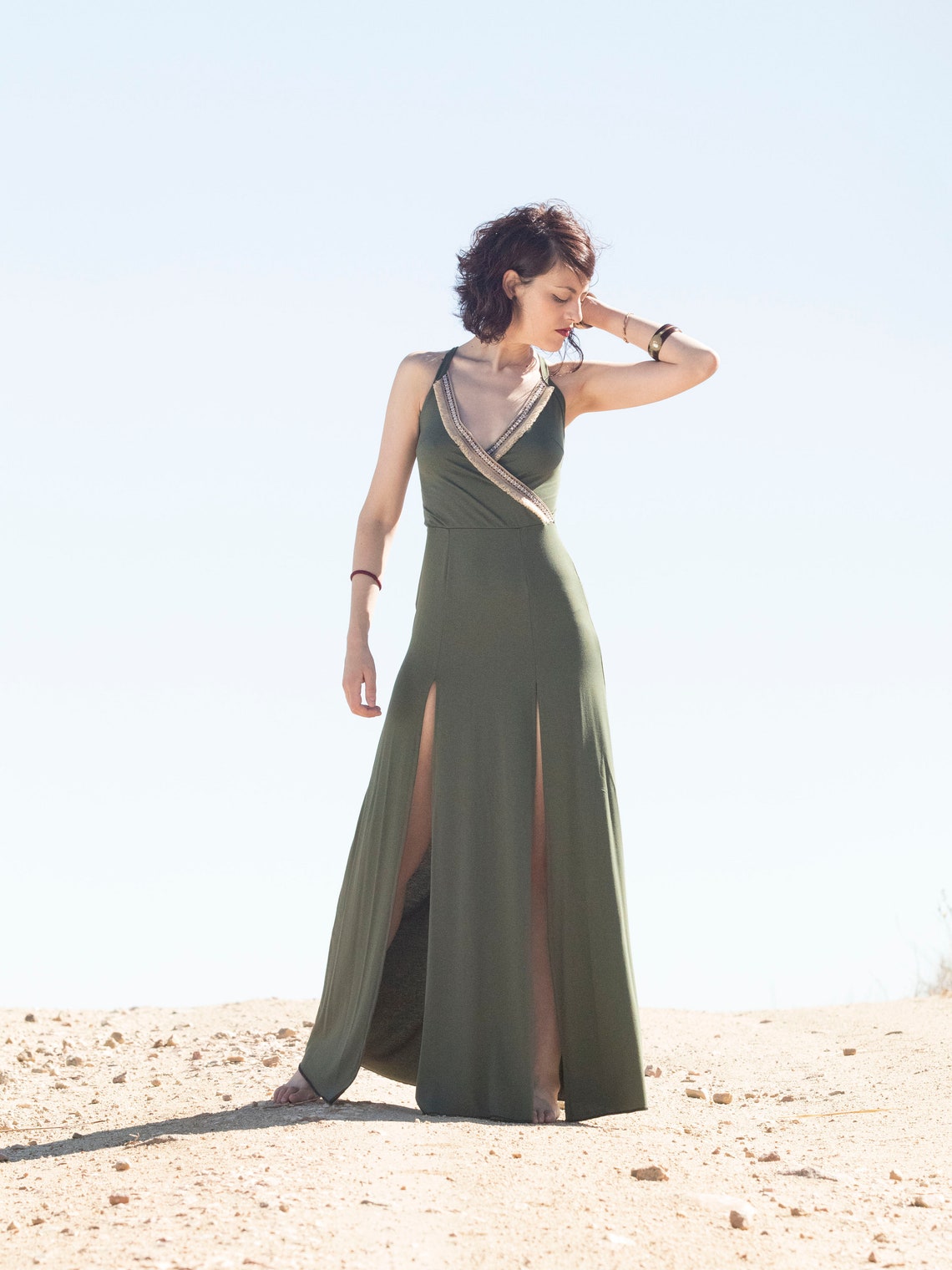 Bohemian Green Wrap Maxi Dress. Boho Maxi Dress. Boho Tribal - Etsy