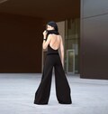 Wide leg cowl neck hooded jumpsuit. Hooded backless jumpsuit. Festival romper, weeding jumpsuit, yoga clothing, burning man playsuit product logo