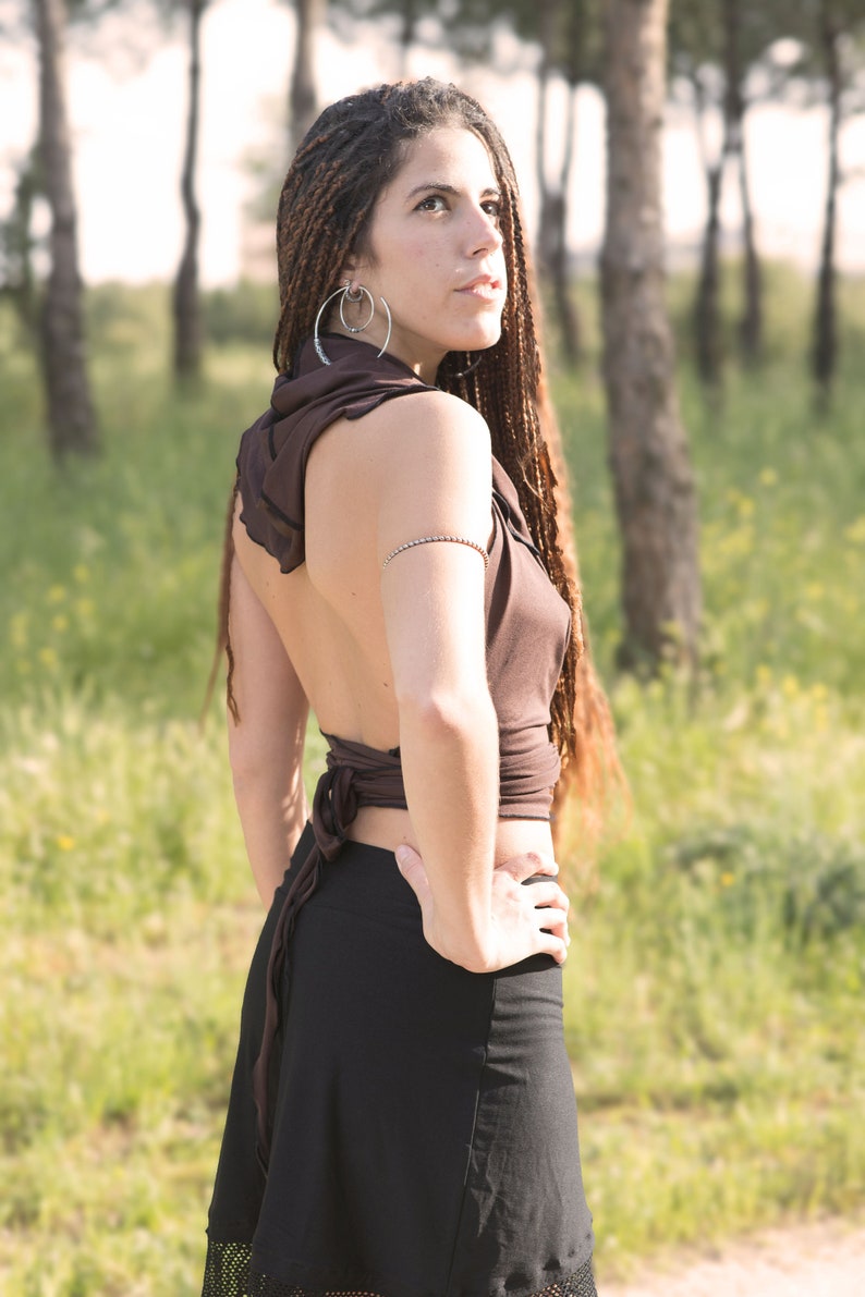 Halter hooded top Festival clothing Yoga clothes Cowl neck top Gypsy top Summer top backless top Burning man Wrap crop top Fairy