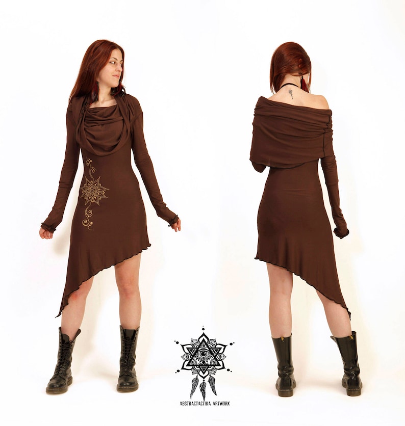 Znia Dress / Cowl Neck pixie dress / Sacred geometry dress / | Etsy