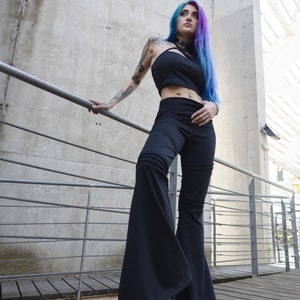 Hight waist bell bottom Pants with pockets. Goth Black Flare image 10