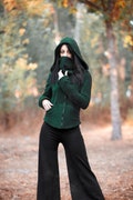 Green Elven Hooded winter jacket with face mask. Faery jacket. Pixie sweatshirt, hooded coat, medieval jacket. Winter Pixie hoodie coat. product logo