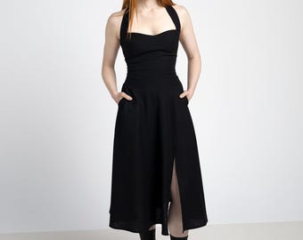 Monroe Linen halter Dress, Square Neck Maxi Dress for Women, Swing linen dress, Summer dress.