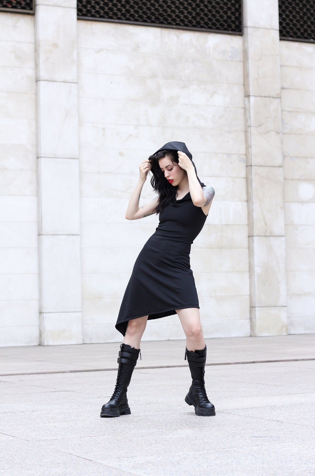 ●FLARE UP● Hooded High Neck Sleeveless FL125Black FL-125_B Calabasas Shapewear Bodycon Dress | YG Collection – YG