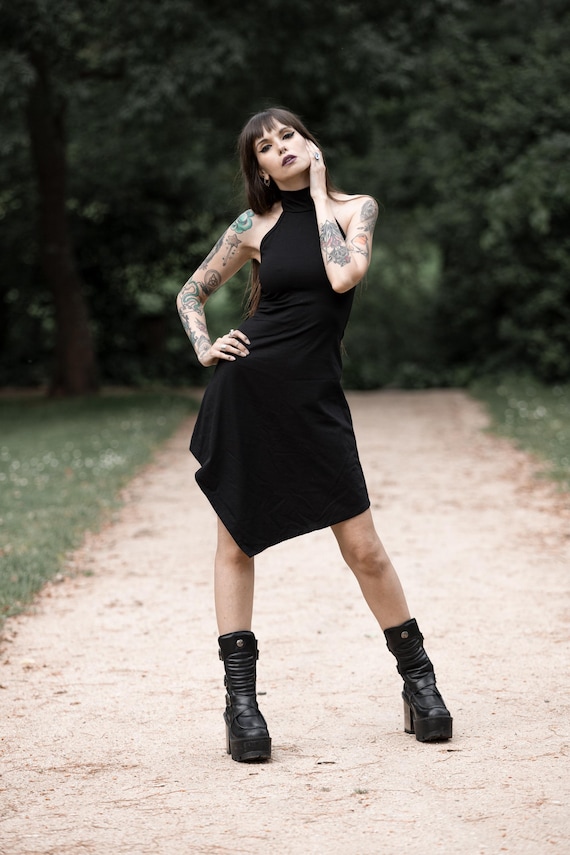 Black halter dress, minimal dress, gothic dress, goth dress, festival clothing, elegant dress, backless dress, minimalist clothing, rave Black halter dress, minimal dress, gothic dress, goth dress, festival clothing, elegant dress, backless dress, minimalist clothing, rave