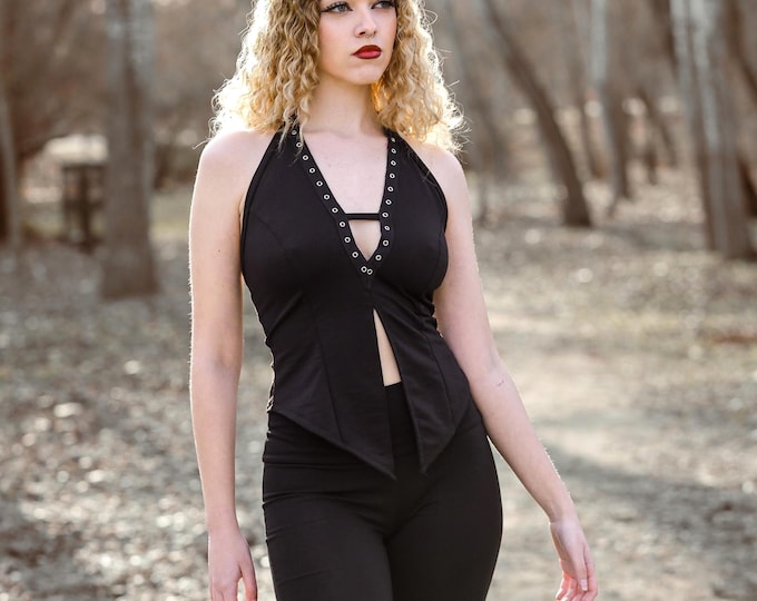 Black fairy goth halter backless top. Bohemian Festival halter top. Pixie green top. Fairy goth summer rave top. Gothic grunge halter top