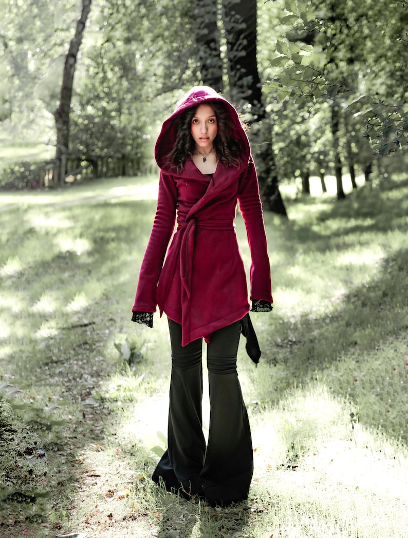 Elven Fleece hooded coat. Long wrap winter pixie coat. Pixie fleece hooded jacket. Fairy cloak. Hoodie. Winter hooded jacket. Gothic jacket. image 1